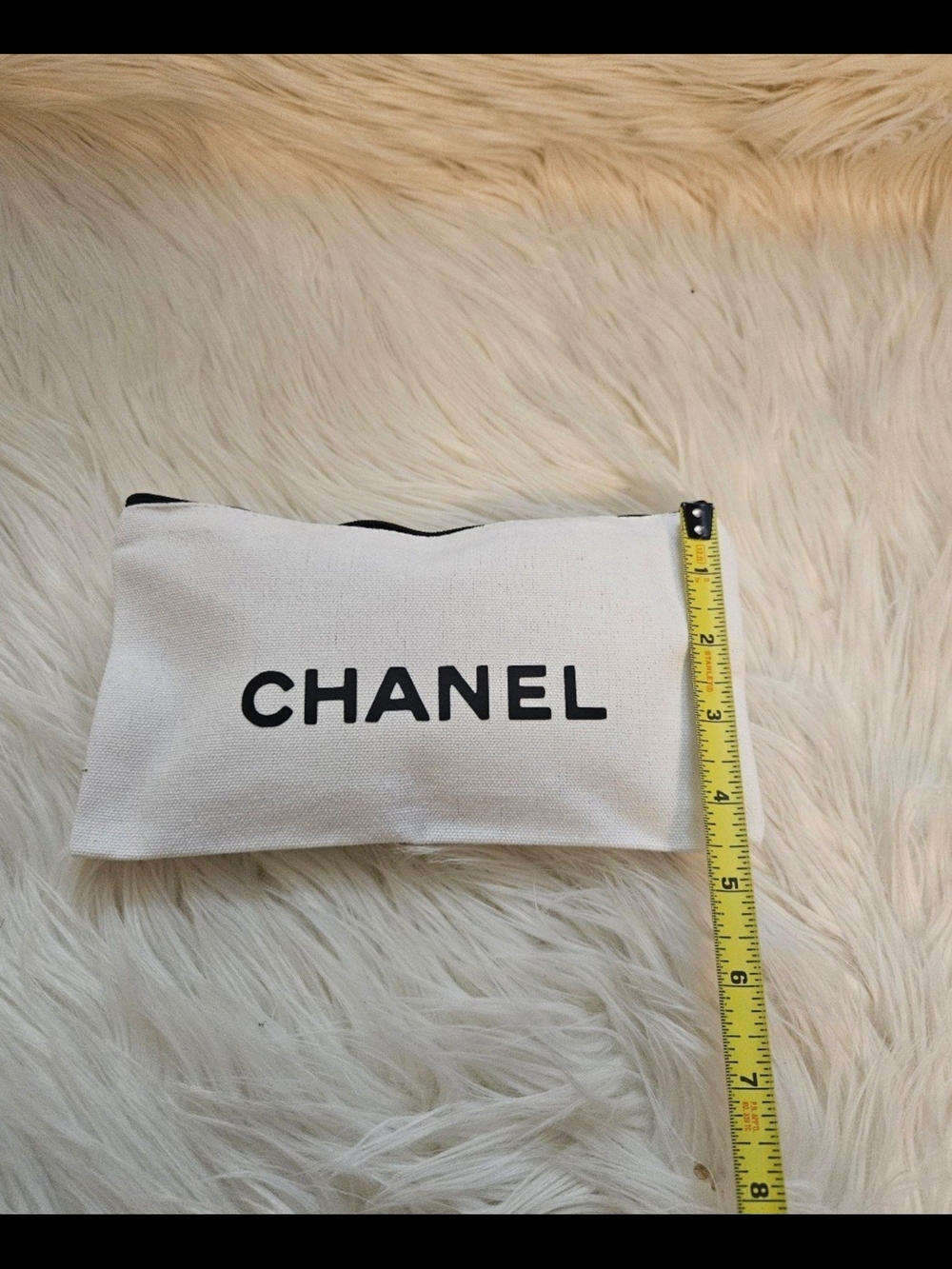 White and Black Canvas Tote with Pouch - Picture 9 of 10